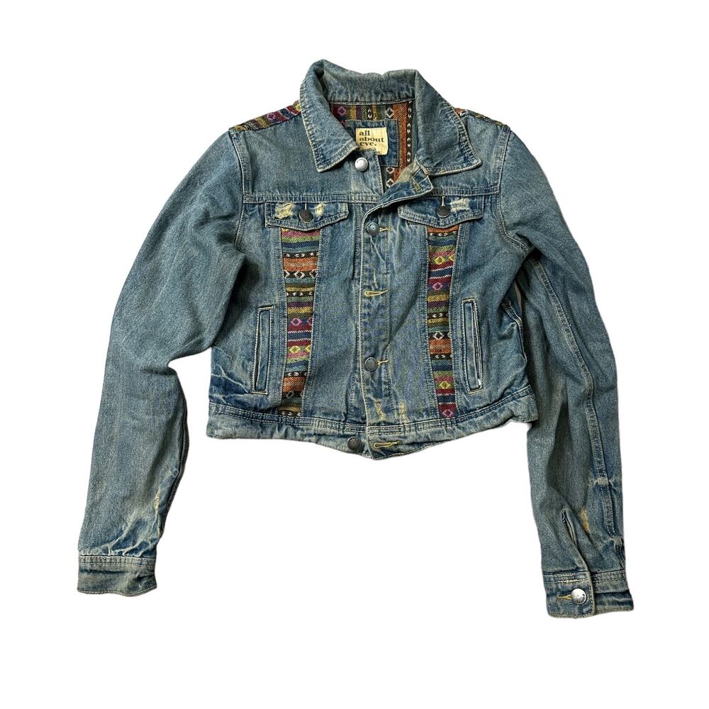 Boho Embroidered Denim Jacket All About Eve Vintage Rare XS / 0 Cropped Wester
